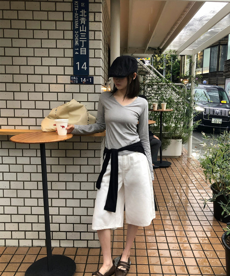 ピグメントVネック長袖Tシャツ GREY