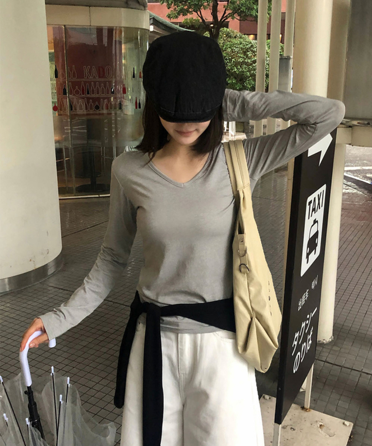 ピグメントVネック長袖Tシャツ GREY
