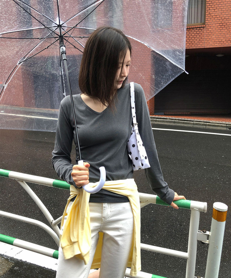 ピグメントVネック長袖Tシャツ CHARCOAL