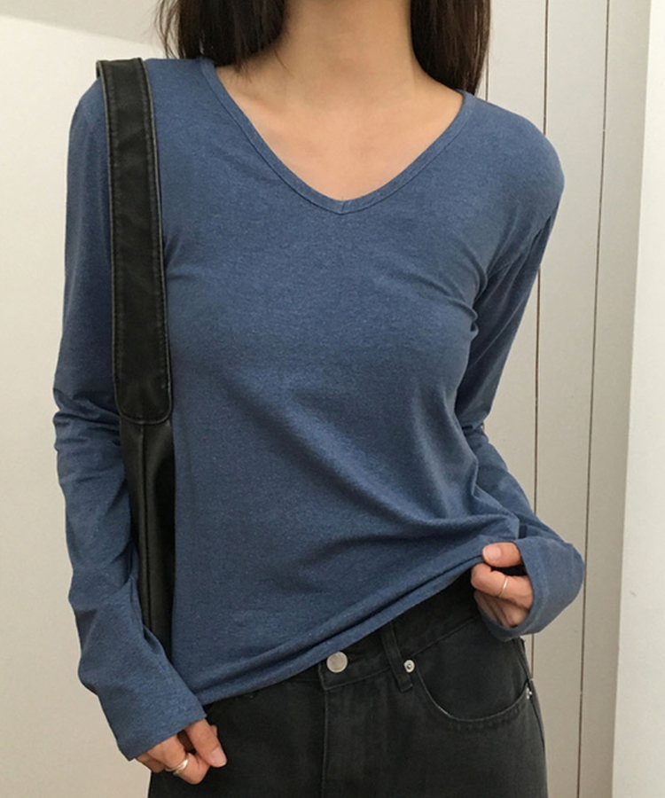 ピグメントVネック長袖Tシャツ BLUE