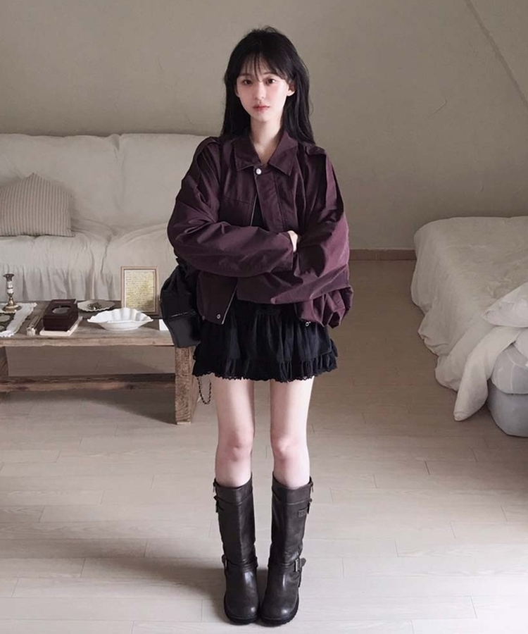 セミクロップドピンタックカラージャケット BURGUNDY