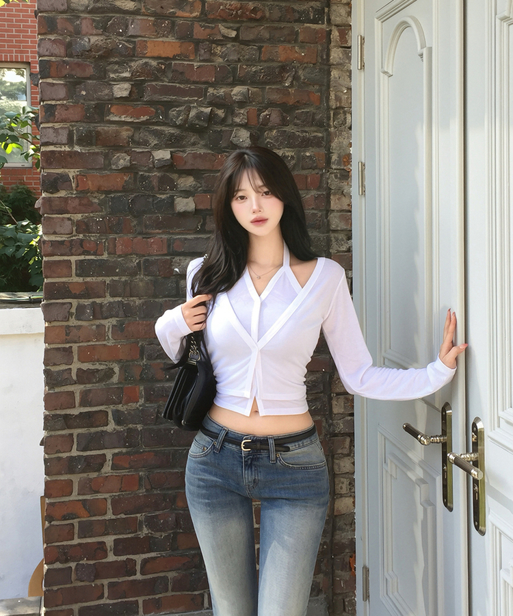 ホルターレイヤードボタン長袖Tシャツ IVORY
