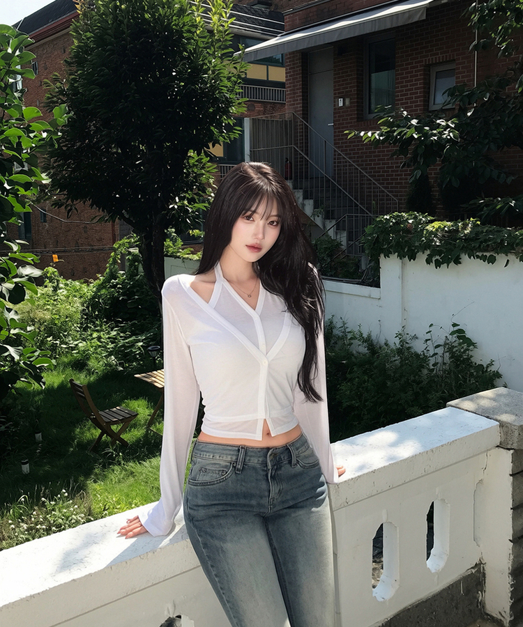 ホルターレイヤードボタン長袖Tシャツ IVORY