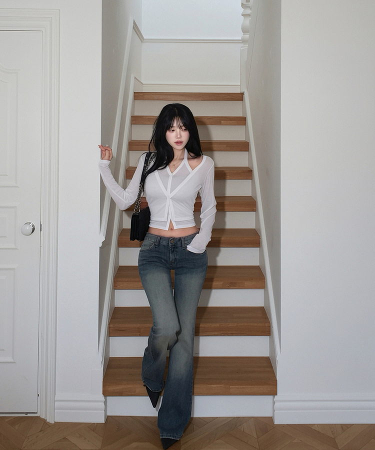 ホルターレイヤードボタン長袖Tシャツ IVORY