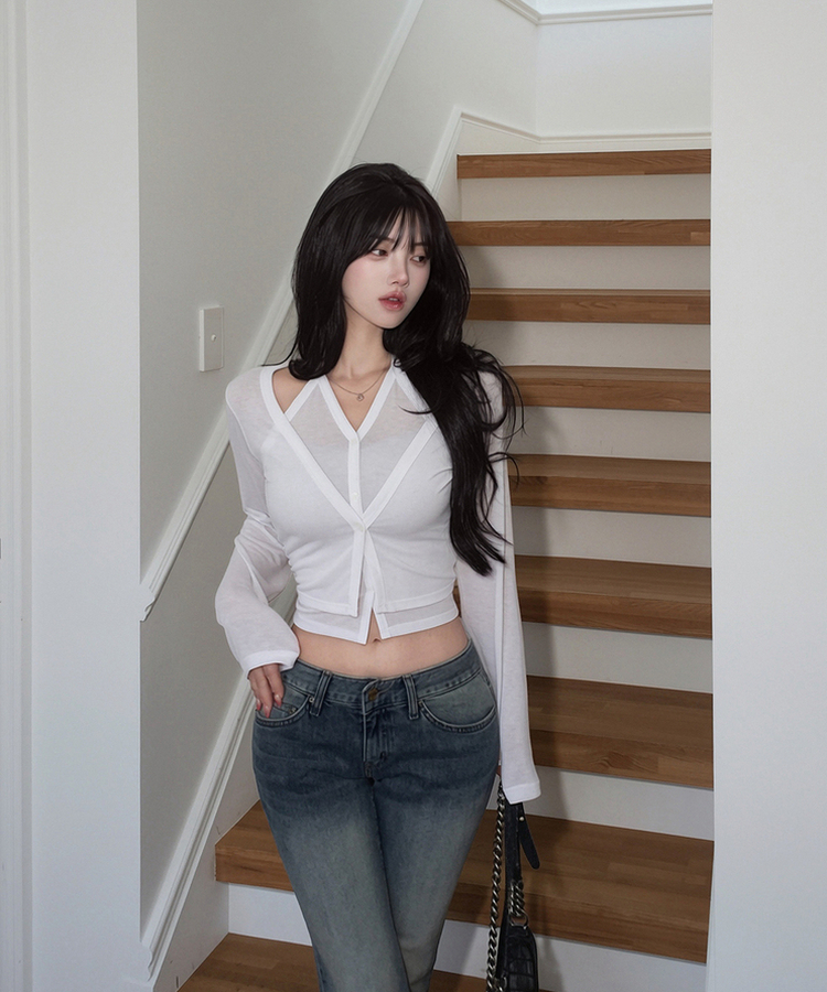 ホルターレイヤードボタン長袖Tシャツ IVORY