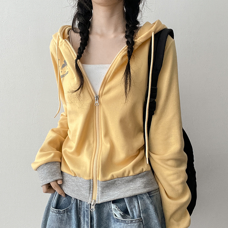 プリントスリムジップアップフードトレーナー YELLOW