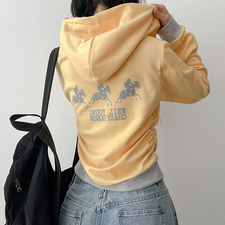 プリントスリムジップアップフードトレーナー YELLOW