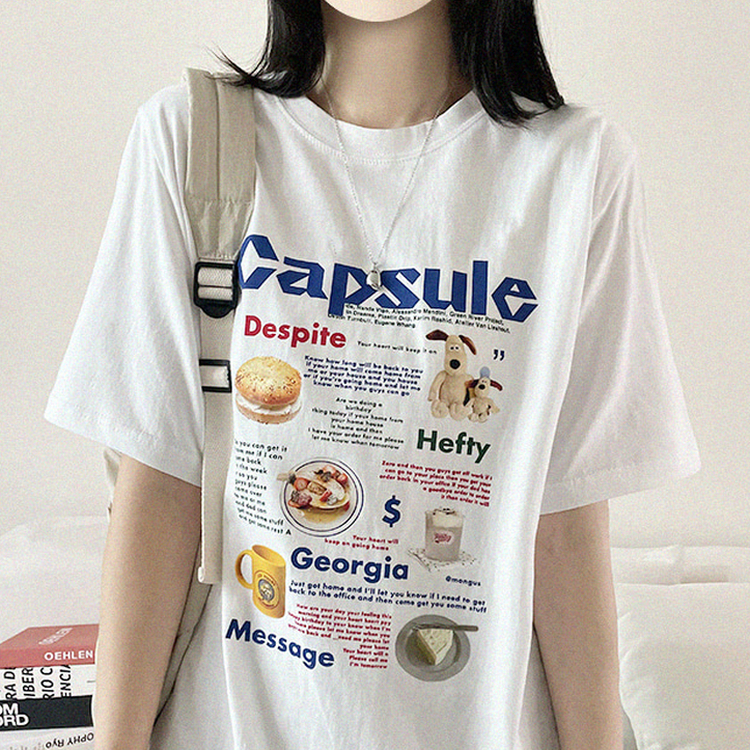 プリントボクシーラウンドネックTシャツ IVORY