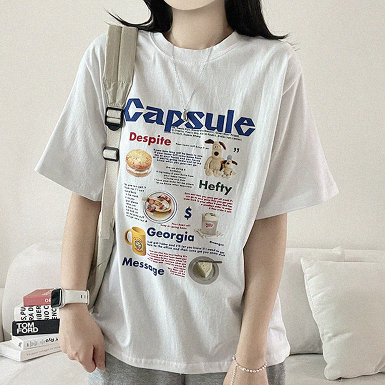 プリントボクシーラウンドネックTシャツ IVORY