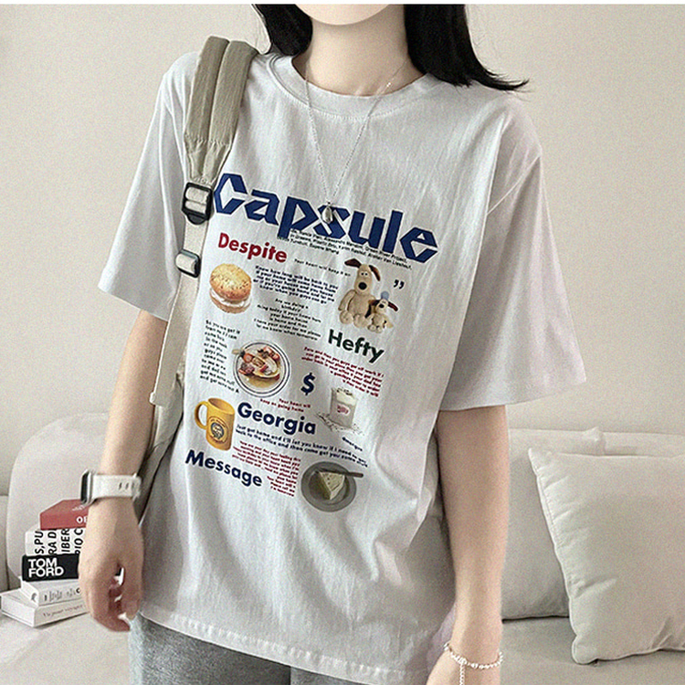 プリントボクシーラウンドネックTシャツ IVORY
