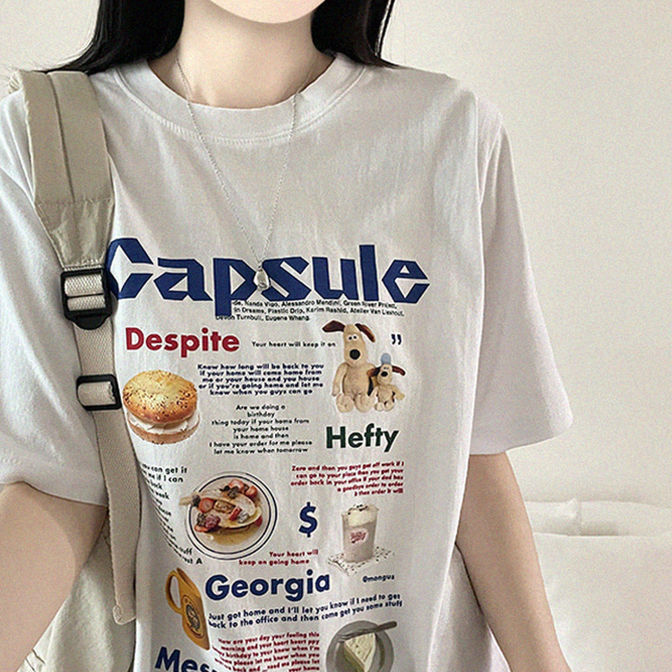 プリントボクシーラウンドネックTシャツ IVORY
