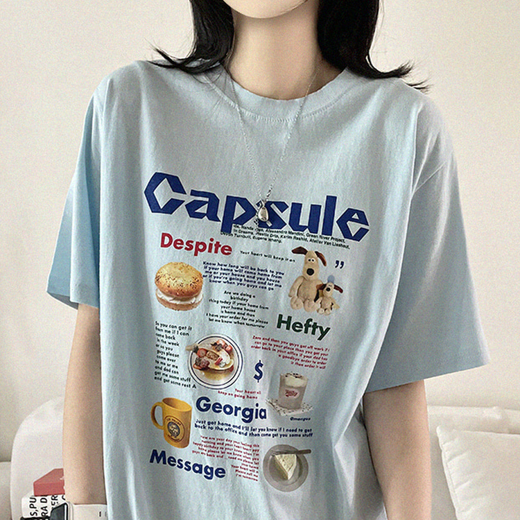 プリントボクシーラウンドネックTシャツ SKY BLUE