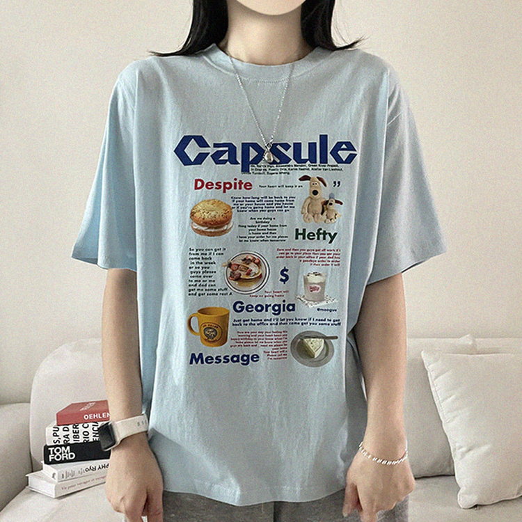 プリントボクシーラウンドネックTシャツ SKY BLUE