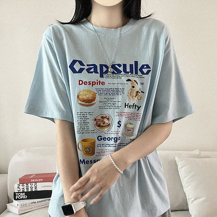 プリントボクシーラウンドネックTシャツ SKY BLUE