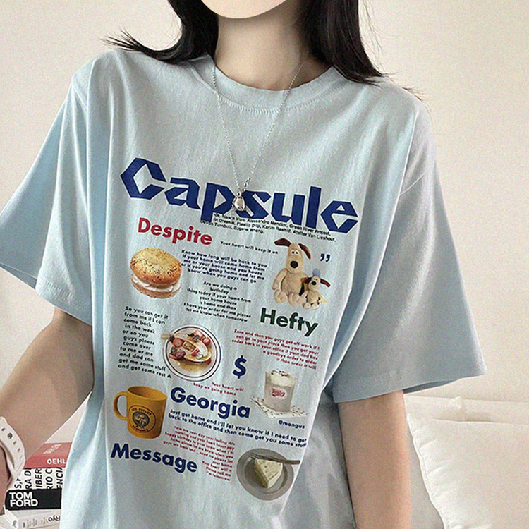 プリントボクシーラウンドネックTシャツ SKY BLUE