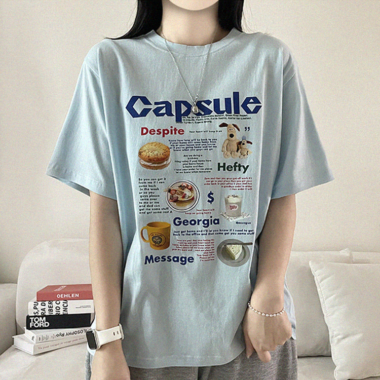 プリントボクシーラウンドネックTシャツ SKY BLUE