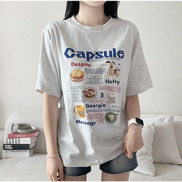 プリントボクシーラウンドネックTシャツ MELANGE WHITE