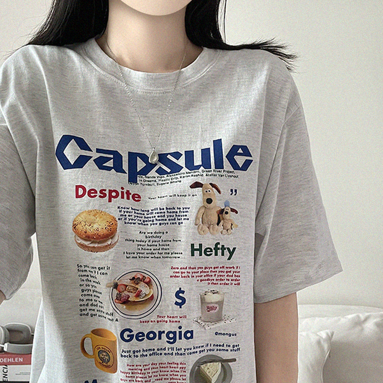 プリントボクシーラウンドネックTシャツ MELANGE WHITE