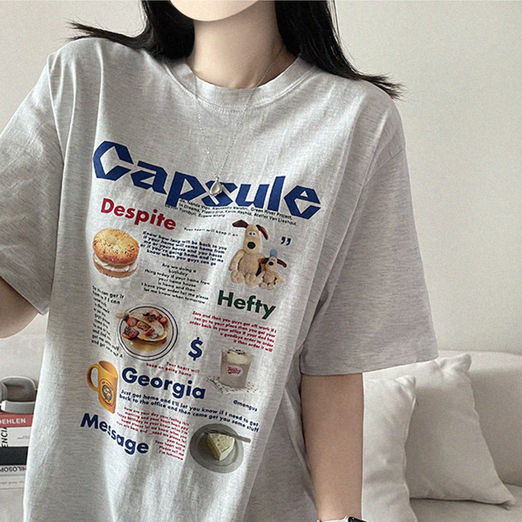 プリントボクシーラウンドネックTシャツ MELANGE WHITE
