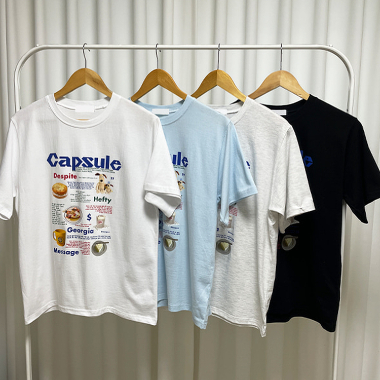 プリントボクシーラウンドネックTシャツ