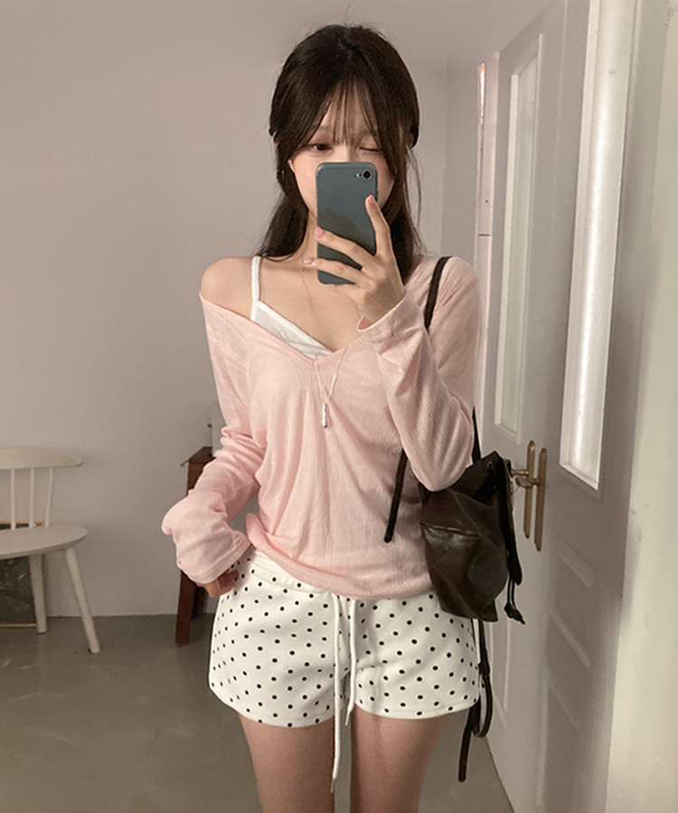 ディープVネックシアーリブTシャツ(8color) PINK