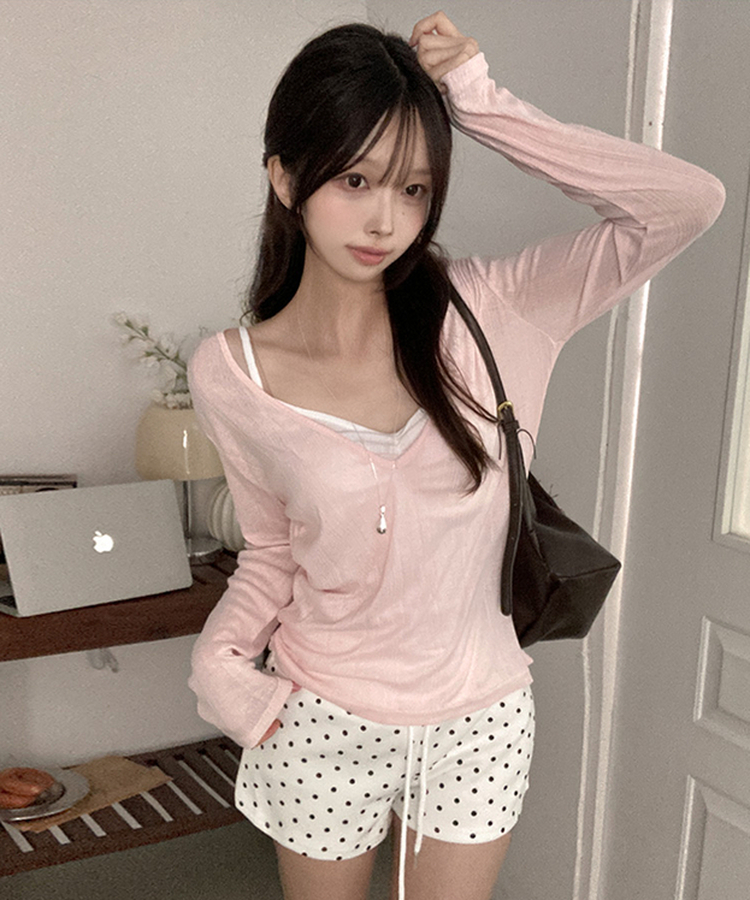 ディープVネックシアーリブTシャツ(8color) PINK