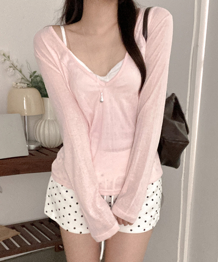 ディープVネックシアーリブTシャツ(8color) PINK