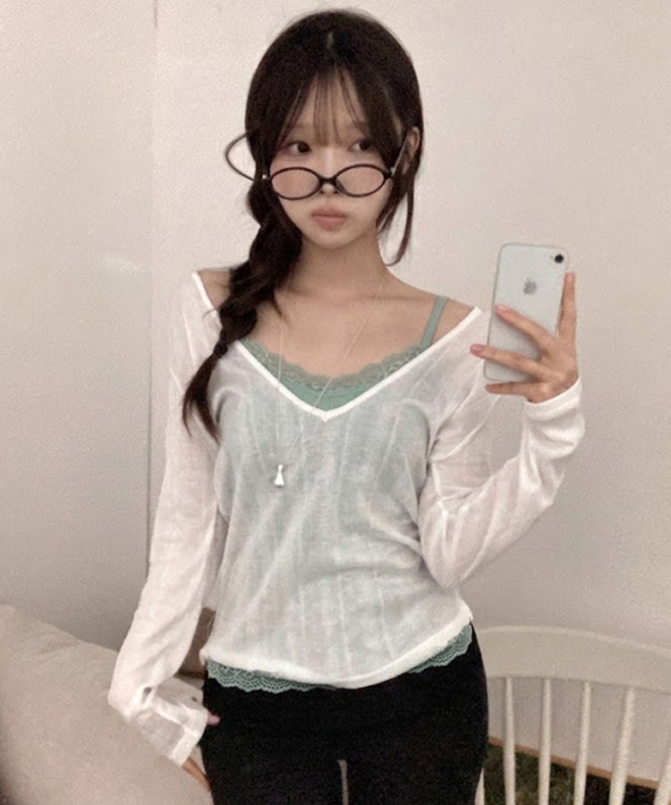 ディープVネックシアーリブTシャツ(8color) IVORY