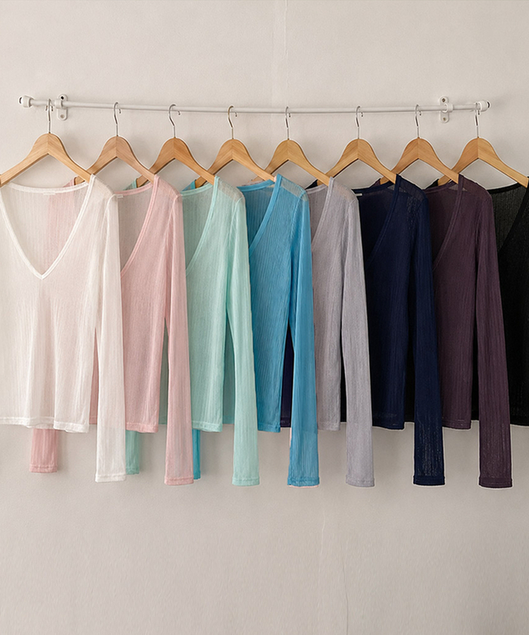 ディープVネックシアーリブTシャツ(8color)