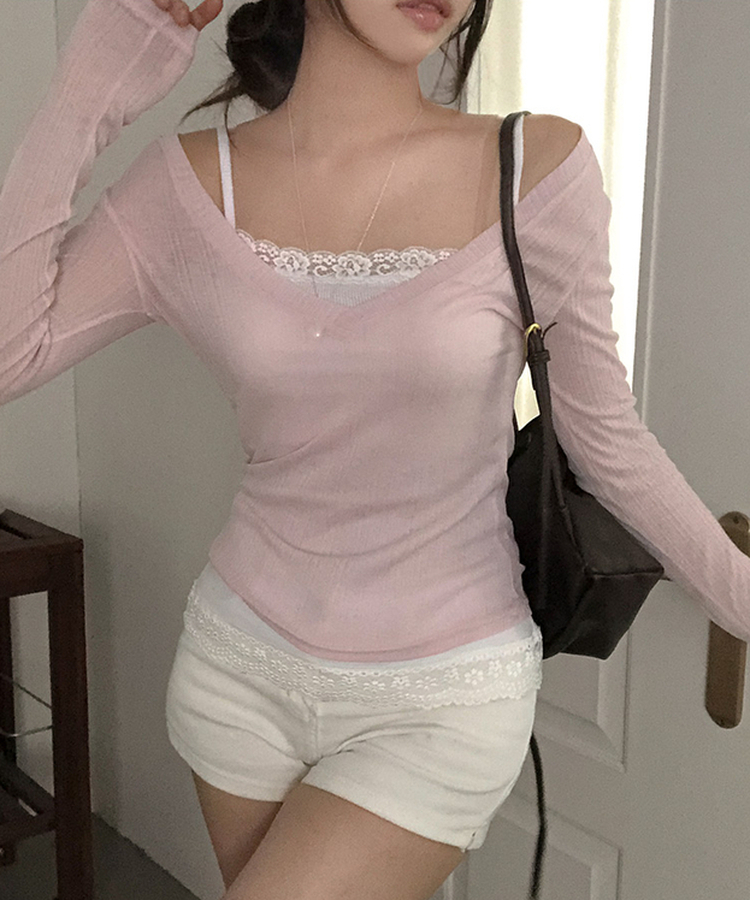 レースレイヤードキャミソール(7color) WHITE