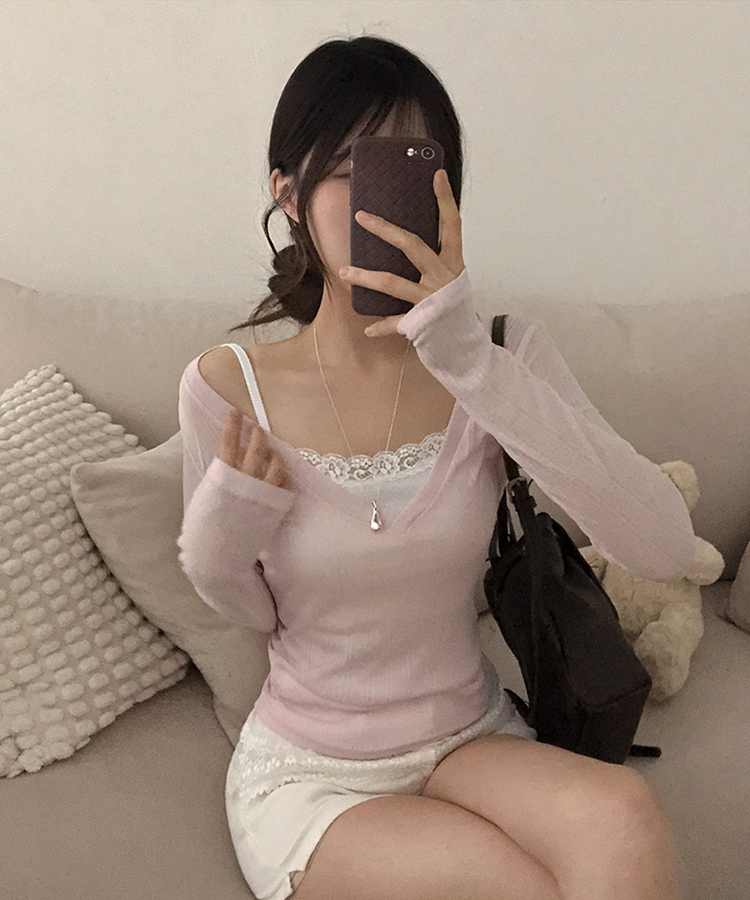 レースレイヤードキャミソール(7color) WHITE
