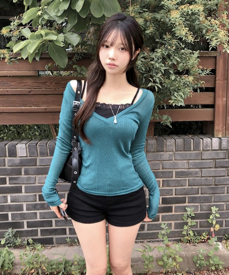 レースレイヤードキャミソール(7color) BLACK