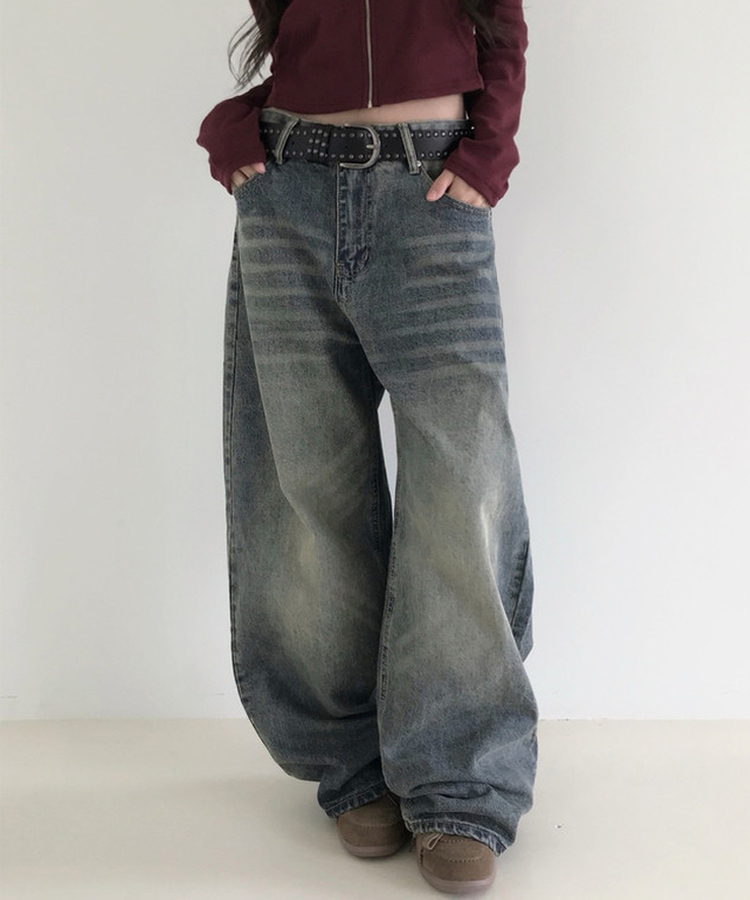 ウォッシングデニムワイドパンツ VINTAGE BLUE