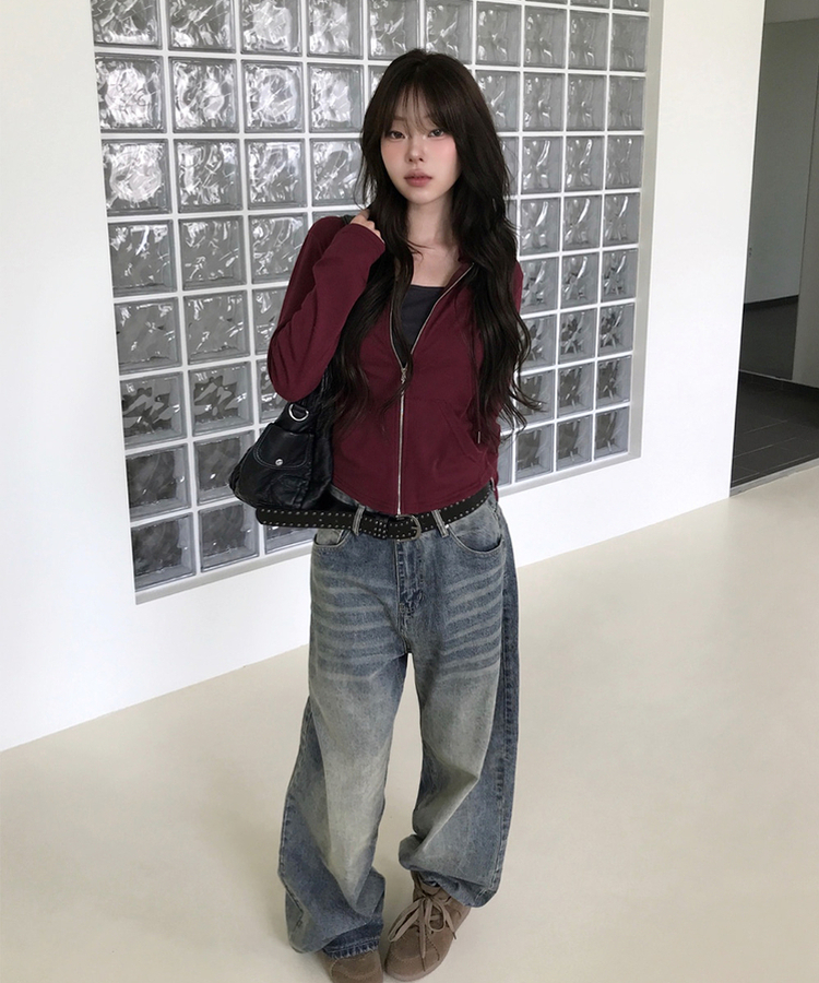 スリムジップアップフードトレーナー(7color) WINE