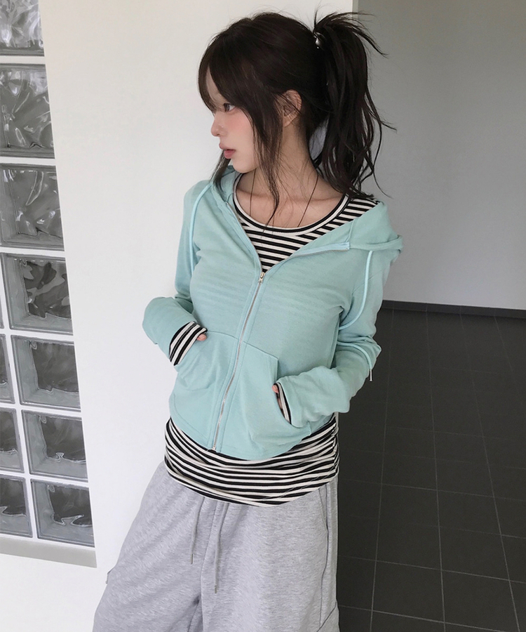 スリムジップアップフードトレーナー(7color) MINT
