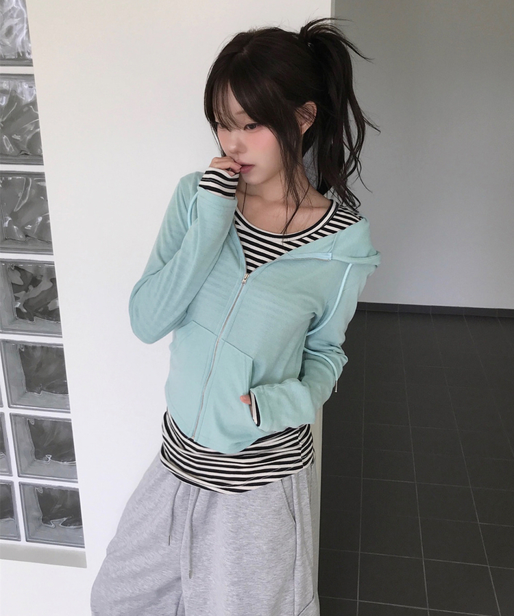 スリムジップアップフードトレーナー(7color) MINT