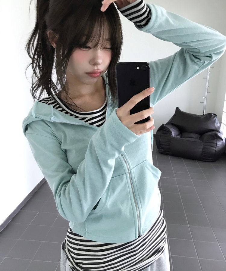 スリムジップアップフードトレーナー(7color) MINT