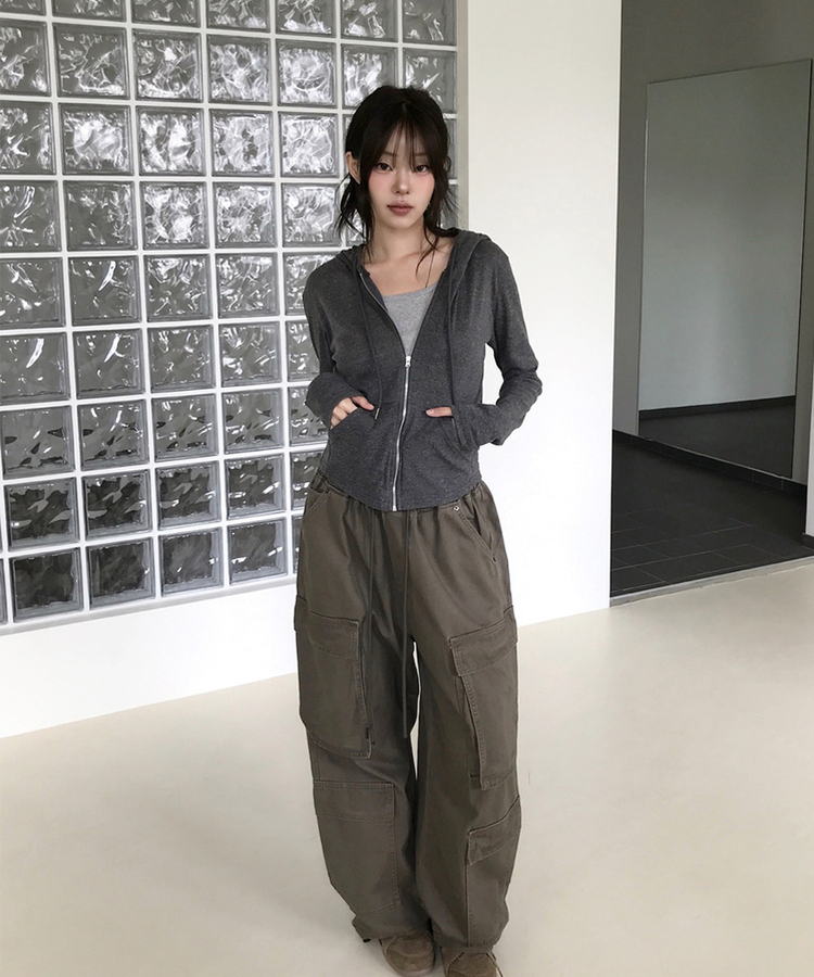 スリムジップアップフードトレーナー(7color) CHARCOAL