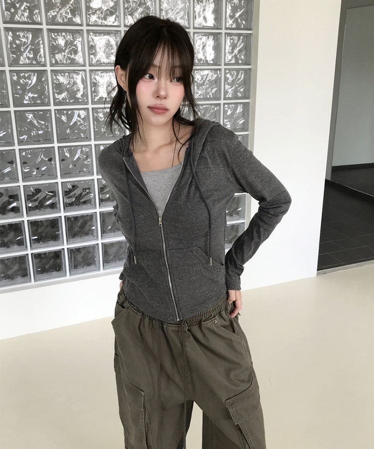 スリムジップアップフードトレーナー(7color) CHARCOAL