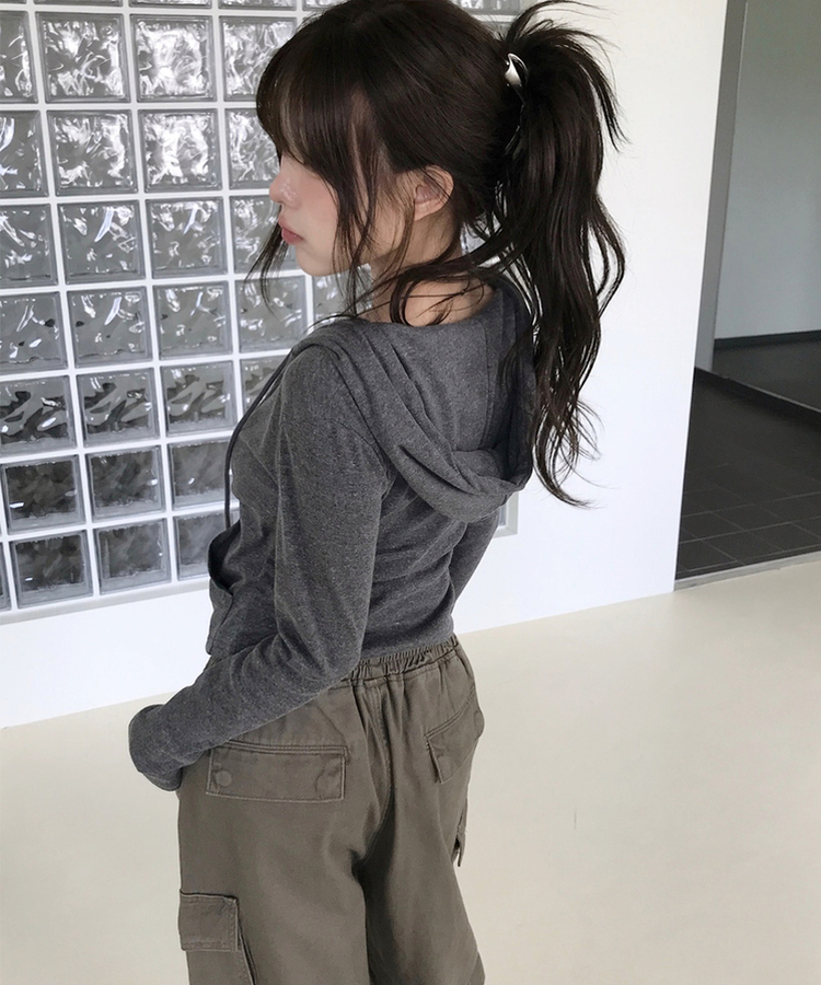 スリムジップアップフードトレーナー(7color) CHARCOAL