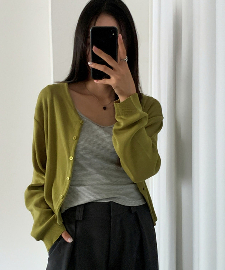 ルーズVネックニットカーディガン(11color) OLIVE