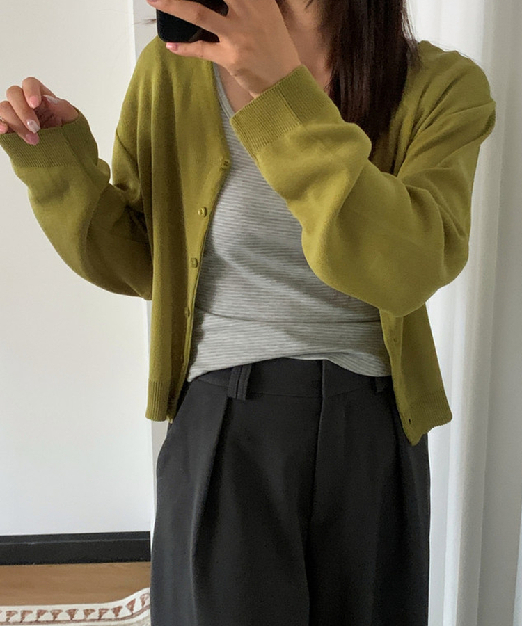 ルーズVネックニットカーディガン(11color) OLIVE