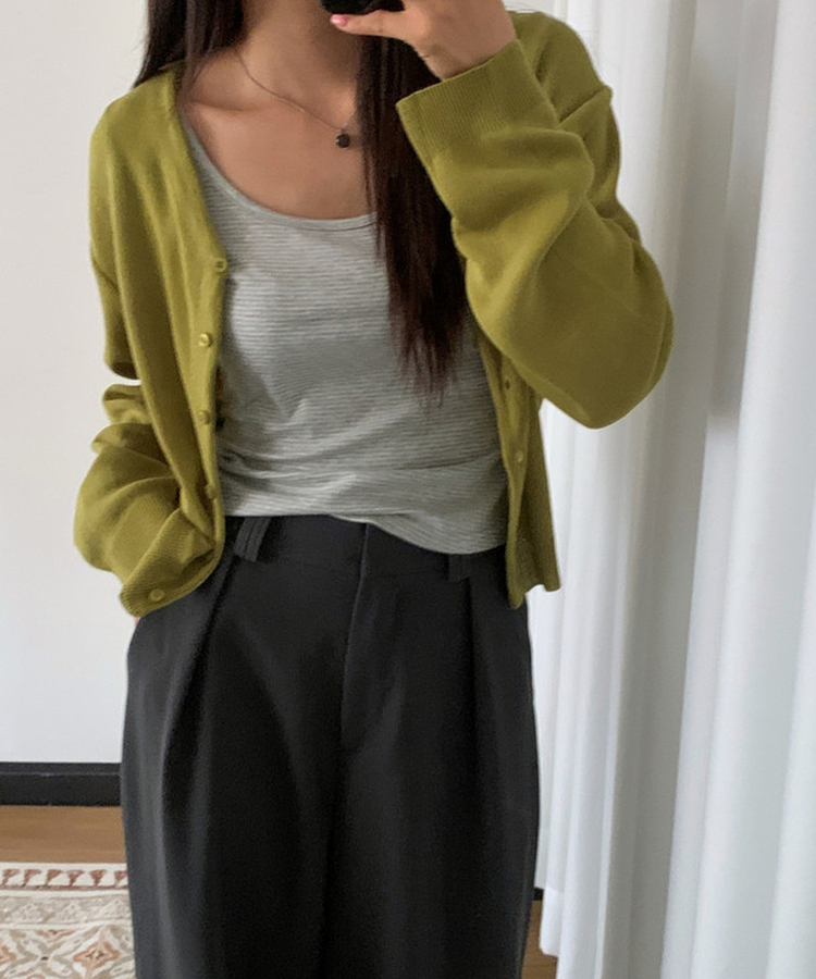 ルーズVネックニットカーディガン(11color) OLIVE