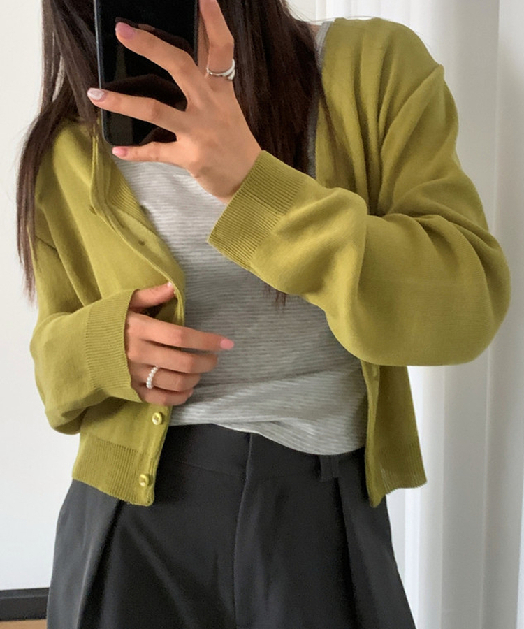 ルーズVネックニットカーディガン(11color) OLIVE