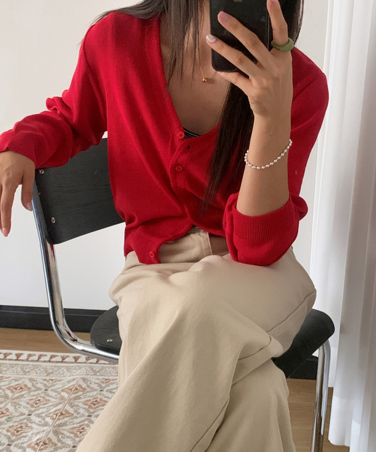 ルーズVネックニットカーディガン(11color) RED