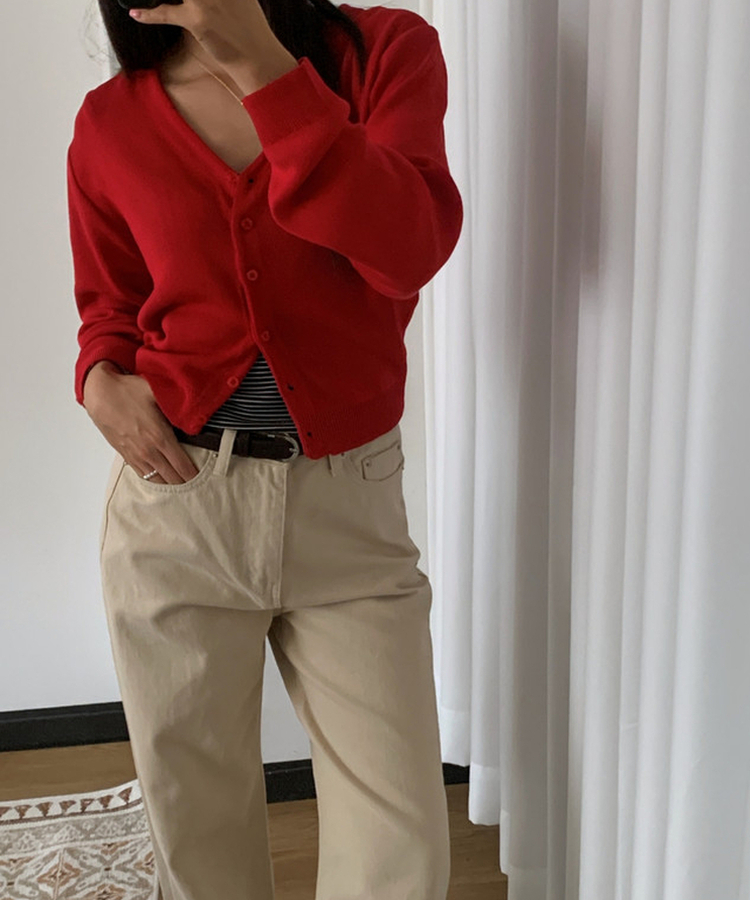 ルーズVネックニットカーディガン(11color) RED