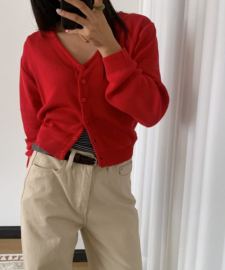 ルーズVネックニットカーディガン(11color) RED