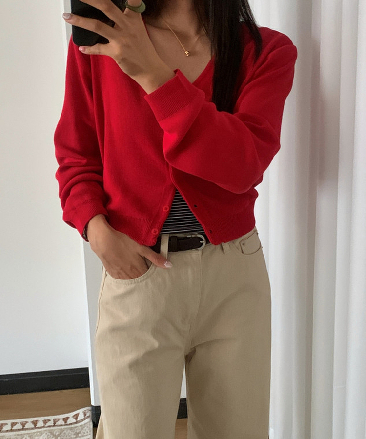 ルーズVネックニットカーディガン(11color) RED