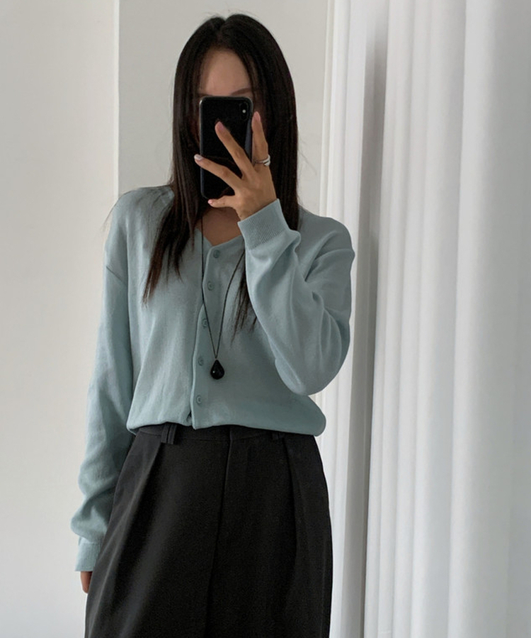 ルーズVネックニットカーディガン(11color) SKY BLUE
