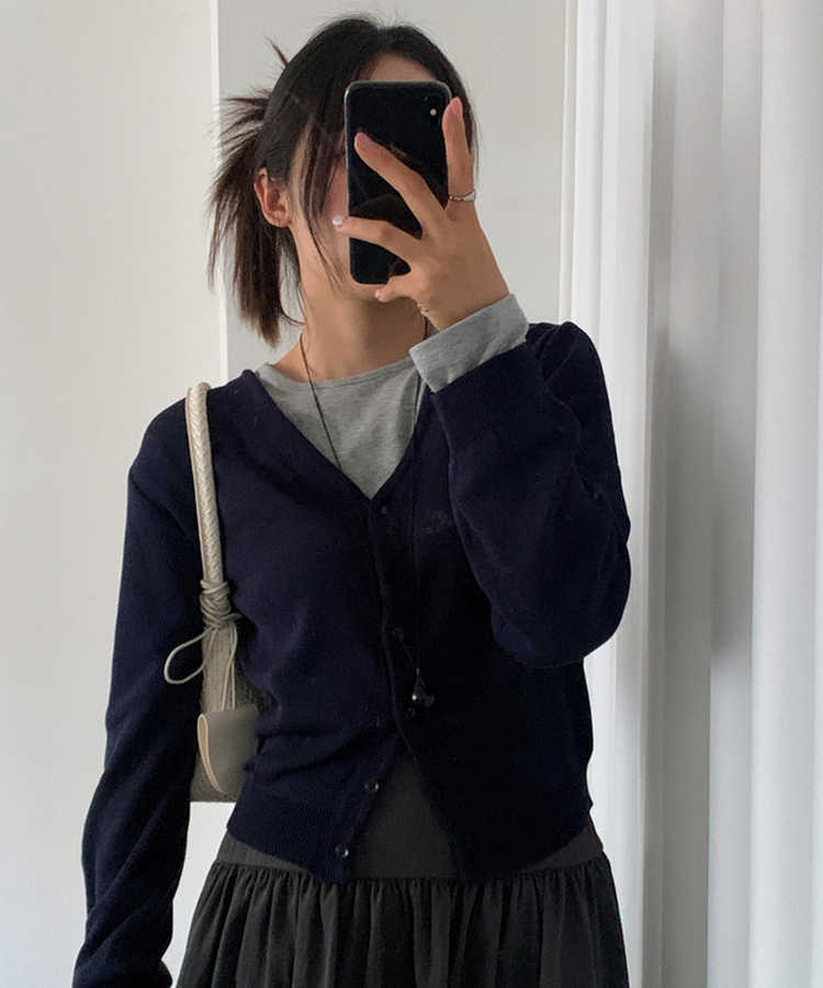 ルーズVネックニットカーディガン(11color) NAVY